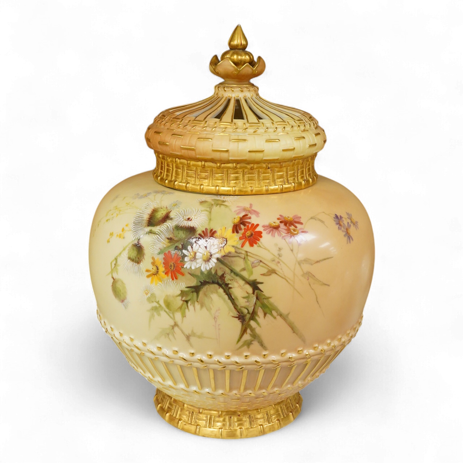 A Worcester blush ivory pot pourri, cover and liner, numbered 1286 to the base, 29cm high